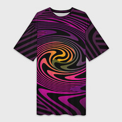 Футболка женская длинная Бордово черный абстрактный узор спираль, цвет: 3D-принт