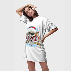 Футболка женская длинная Merry Christmas Санта Хипстер, цвет: 3D-принт — фото 2