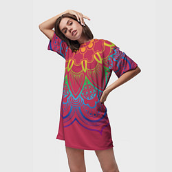 Футболка женская длинная Viva magenta mandala, цвет: 3D-принт — фото 2