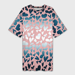 Футболка женская длинная Сердца розовые перламутровые паттерн, цвет: 3D-принт