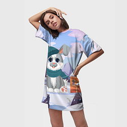 Футболка женская длинная Зайка новый год, цвет: 3D-принт — фото 2