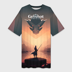 Футболка женская длинная Genshin Impact, Dragon, цвет: 3D-принт