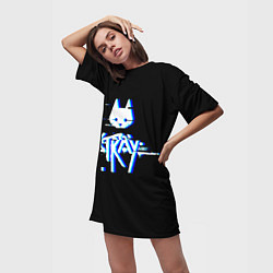 Футболка женская длинная Stray blue glitch, цвет: 3D-принт — фото 2