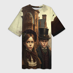 Футболка женская длинная Victorian boy and girl, цвет: 3D-принт