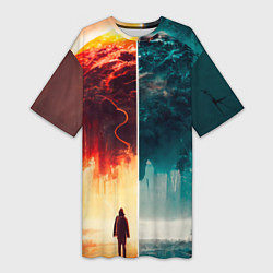 Футболка женская длинная Параллельные вселенные, цвет: 3D-принт