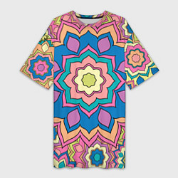 Футболка женская длинная Цветочный разноцветный паттерн, цвет: 3D-принт