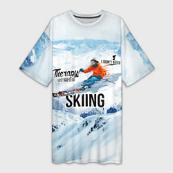 Футболка женская длинная Горные лыжи спуск, цвет: 3D-принт