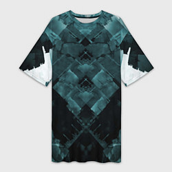 Футболка женская длинная Голубые и чёрные полоски, цвет: 3D-принт