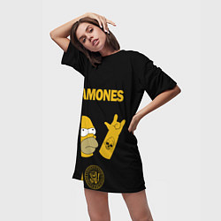 Футболка женская длинная Ramones Гомер Симпсон рокер, цвет: 3D-принт — фото 2