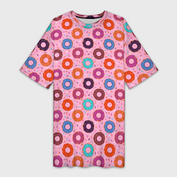 Футболка женская длинная Вкусные пончики, цвет: 3D-принт