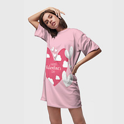 Футболка женская длинная Сердце на день святого валентина, цвет: 3D-принт — фото 2