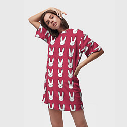 Футболка женская длинная Bunny Pattern red, цвет: 3D-принт — фото 2