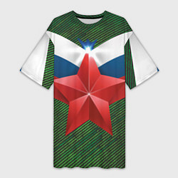 Футболка женская длинная Звезда на фоне флага, цвет: 3D-принт