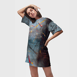 Футболка женская длинная Тёмно-серый туман и краски, цвет: 3D-принт — фото 2