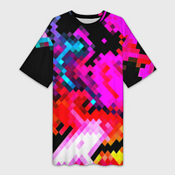 Футболка женская длинная Pixel neon mosaic, цвет: 3D-принт