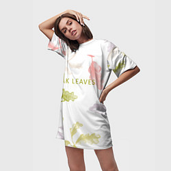 Футболка женская длинная Oak leaves, цвет: 3D-принт — фото 2