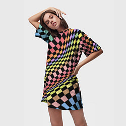Футболка женская длинная Colorful avant-garde chess pattern - fashion, цвет: 3D-принт — фото 2