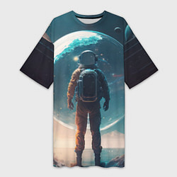 Женская длинная футболка Космонавт без головы на другой планете