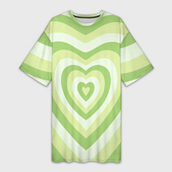 Футболка женская длинная Зеленые сердца - индикид паттерн, цвет: 3D-принт