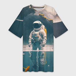 Женская длинная футболка Космонавт в воде на другой планете