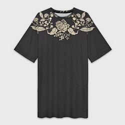 Футболка женская длинная Винтажная роза, цвет: 3D-принт