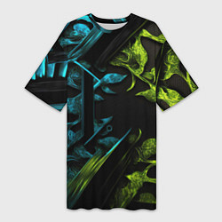 Женская длинная футболка Зеленые и синие абстрактные листья