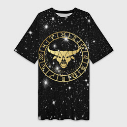 Футболка женская длинная Телец золотой на звездном небе, цвет: 3D-принт