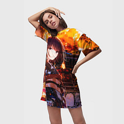 Футболка женская длинная Девушка в кимоно, цвет: 3D-принт — фото 2