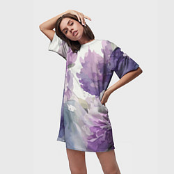 Футболка женская длинная Сирень и Пионы Акварель, цвет: 3D-принт — фото 2