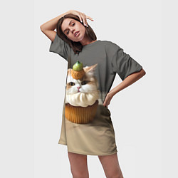 Футболка женская длинная КексоКот, цвет: 3D-принт — фото 2