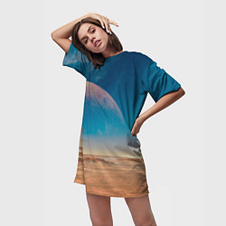 Футболка женская длинная Пустыня и очертания планеты, цвет: 3D-принт — фото 2