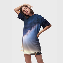 Футболка женская длинная Звёздное небо и горы, цвет: 3D-принт — фото 2
