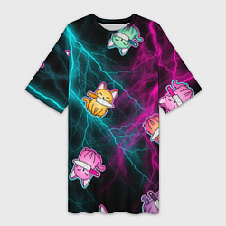 Футболка женская длинная Котики и стихия, цвет: 3D-принт