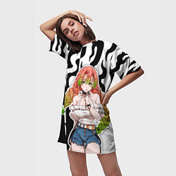 Футболка женская длинная Мацури - клинок - языки пламени, цвет: 3D-принт — фото 2