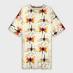 Футболка женская длинная Стрекозы и бабочки, цвет: 3D-принт