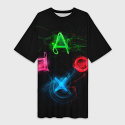 Футболка женская длинная Кнопки геймпадов, цвет: 3D-принт