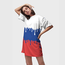 Футболка женская длинная Флаг России - потёки, цвет: 3D-принт — фото 2