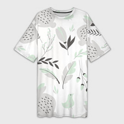 Женская длинная футболка Зайцы и растения паттерн