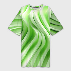 Женская длинная футболка Белые и зеленый волны