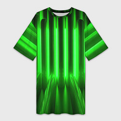 Футболка женская длинная Зеленые неоновый световой фон, цвет: 3D-принт