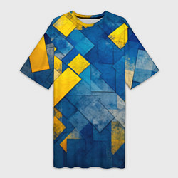 Футболка женская длинная Синяя и жёлтая геометрия, цвет: 3D-принт