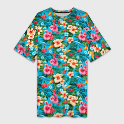 Женская длинная футболка Гавайские цветы паттерн