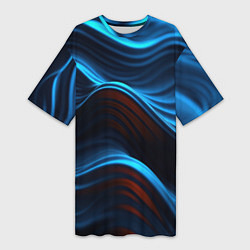 Женская длинная футболка Синие волны абстракт