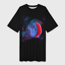 Футболка женская длинная Космический арбуз-луна, цвет: 3D-принт