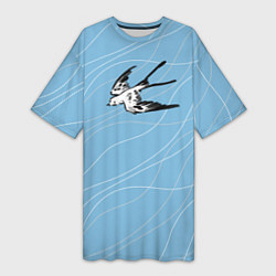 Футболка женская длинная Ласточка Суми-ё, цвет: 3D-принт