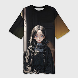 Женская длинная футболка Готическая девушка в темной комнате