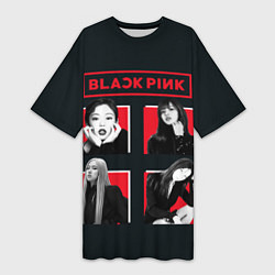 Футболка женская длинная Blackpink retro girls, цвет: 3D-принт