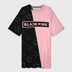 Женская длинная футболка Blackpink - hearts and stars
