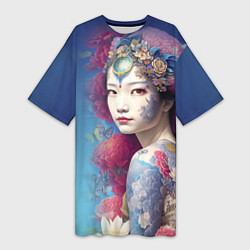 Футболка женская длинная Japanese girl - irezumi - tattoo - art, цвет: 3D-принт