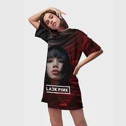 Футболка женская длинная Blackpink red and black, цвет: 3D-принт — фото 2